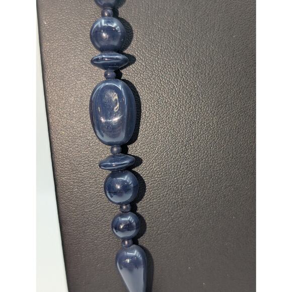 Navy Glass Multi-Shape Bead 36" Single Strand Necklace W/ Lobster Clasp - Picture 5 of 8